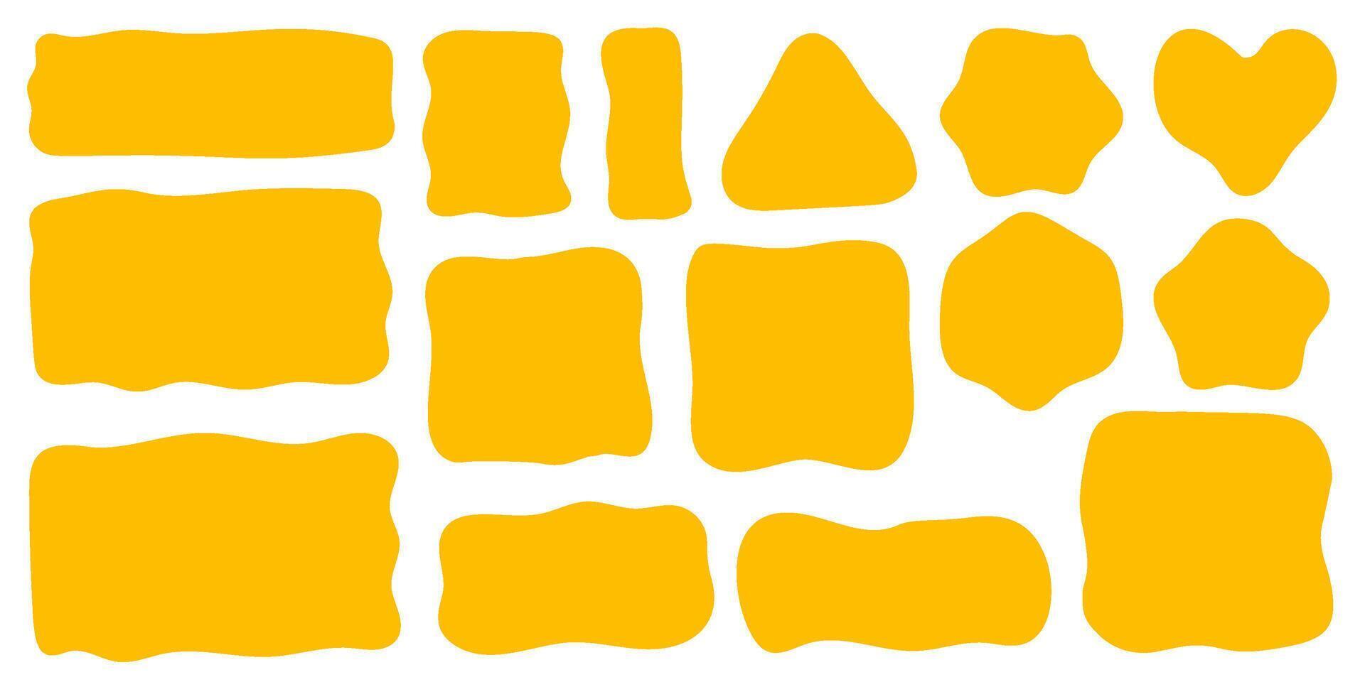 Abstract liquid shapes. Organic flat blobs. Irregular fluid bubbles. Random wavy spots and curvy elements. Amoeba rectangle box set. vector