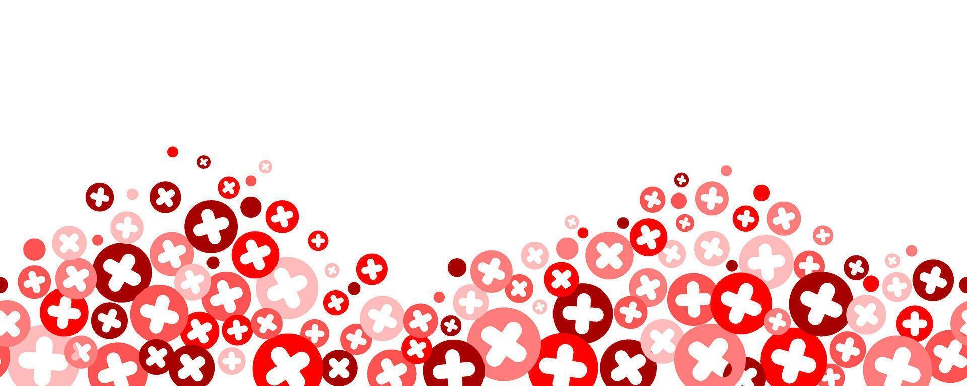 Medical cross and plus background. Abstract seamless red border for hospital healthcare and pharmacy. Geometrical shapes ornament. vector