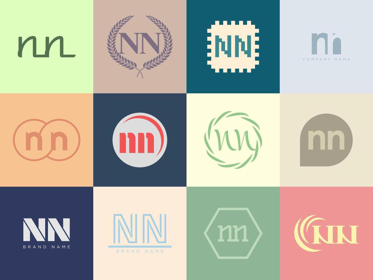 NN logo company template. Letter n and n logotype. Set different classic serif lettering and modern bold text with design elements. Initial font typography. vector