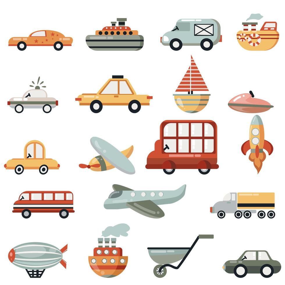 Assorted Transportation Illustration Collection Set vector