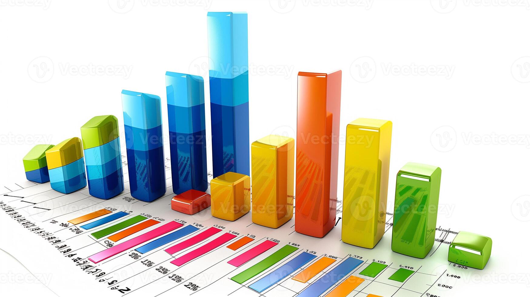 Bar graph 3d on white background, finance business. photo