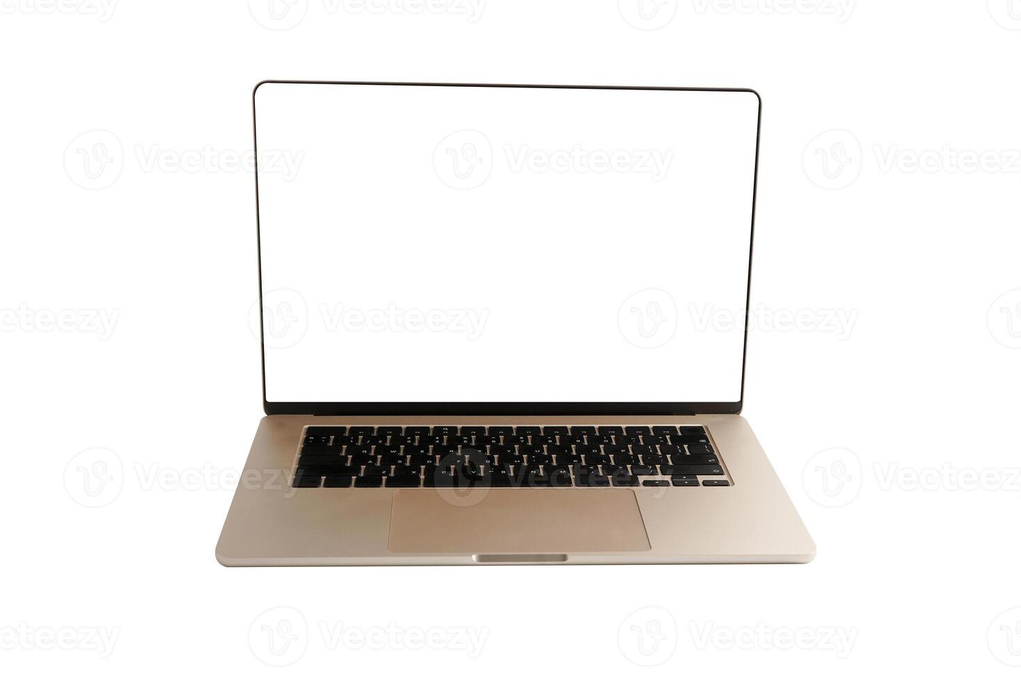 Laptop computer starlight color with white blank screen isolated on white background with clipping path. photo