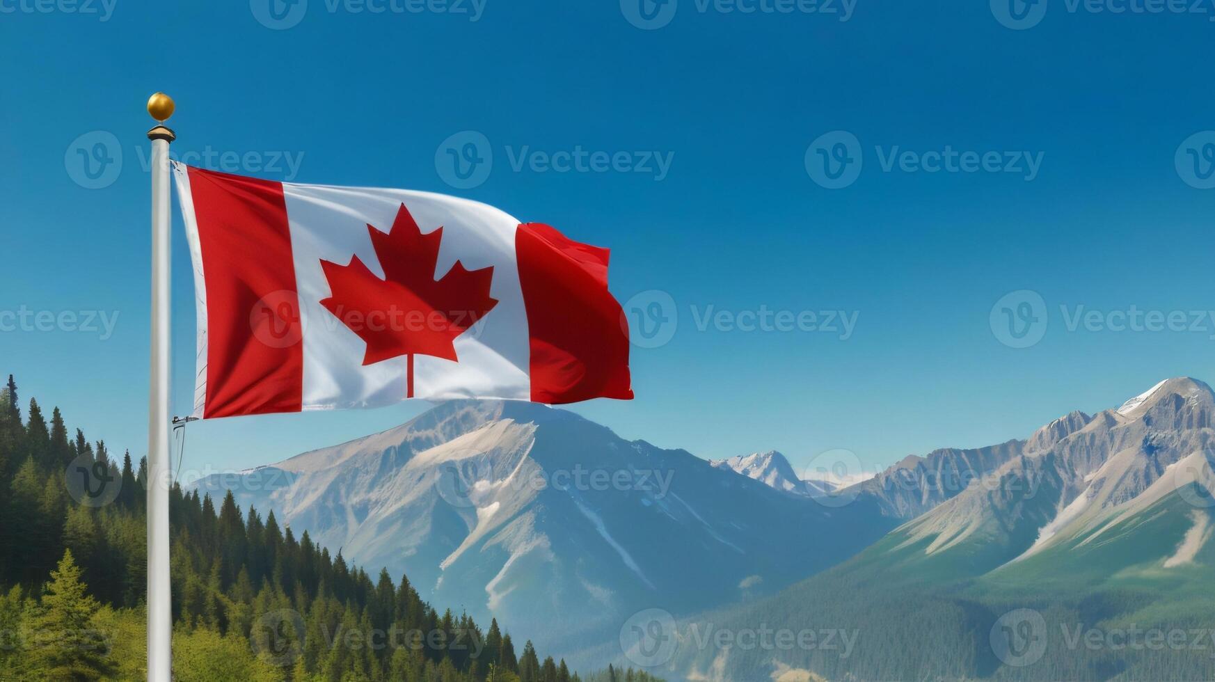 Beautiful Canadian flag flying in the outdoor. Canadian flag waving on the wind, unfiltered and natural lighting, good for multimedia online content photo