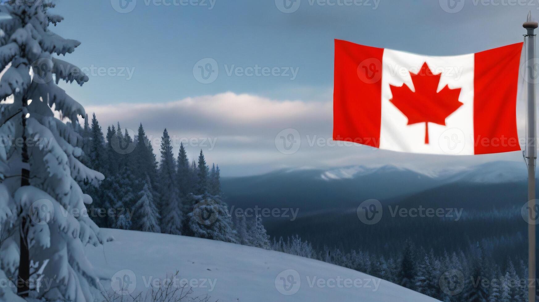 Beautiful Canadian flag flying in the outdoor. Canadian flag waving on the wind, unfiltered and natural lighting, good for multimedia online content photo