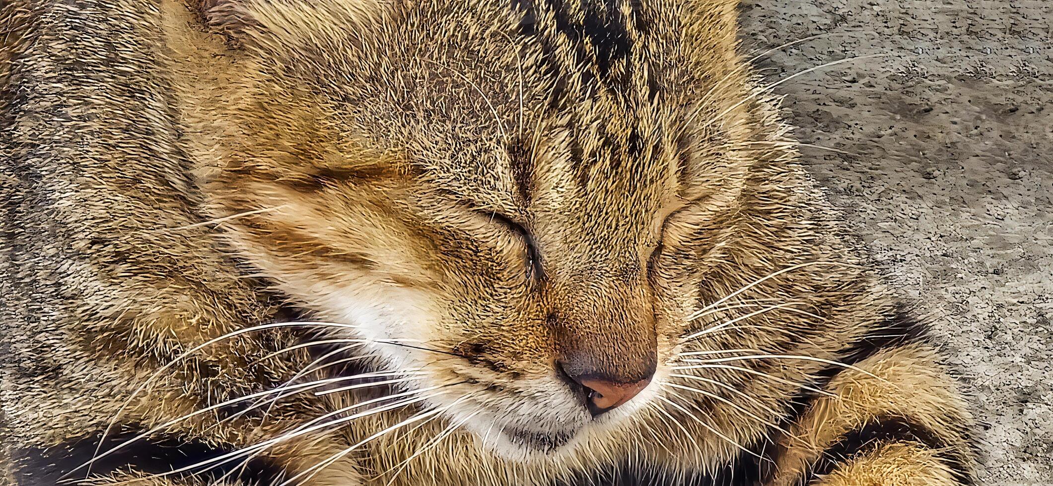 Stray cat beautiful cute street cat with fluffy fur, a stray cat in the street living wild without any ownership photo