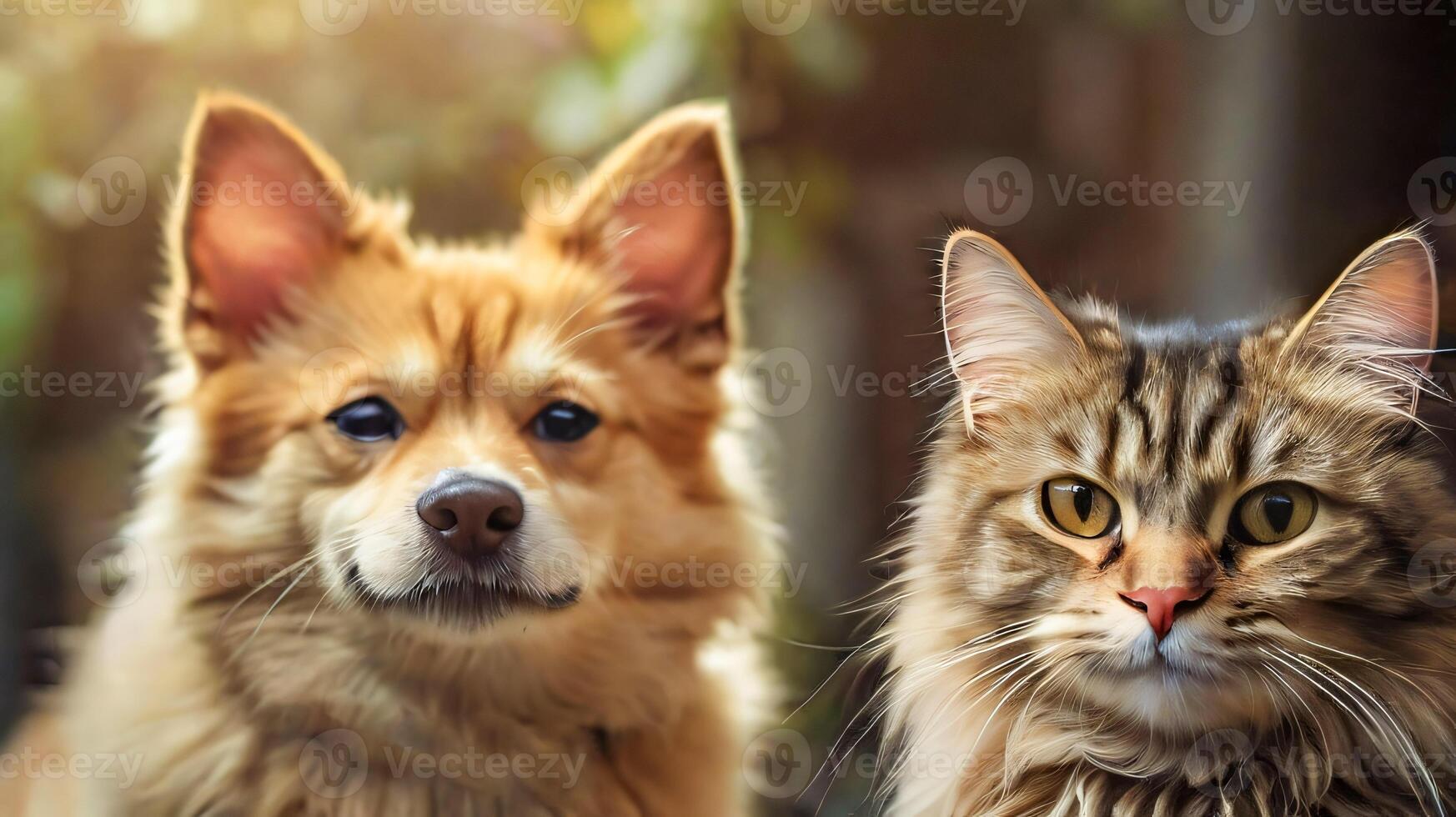 cute cat and dog get along together and posing for the camera very nice for multimedia content photo