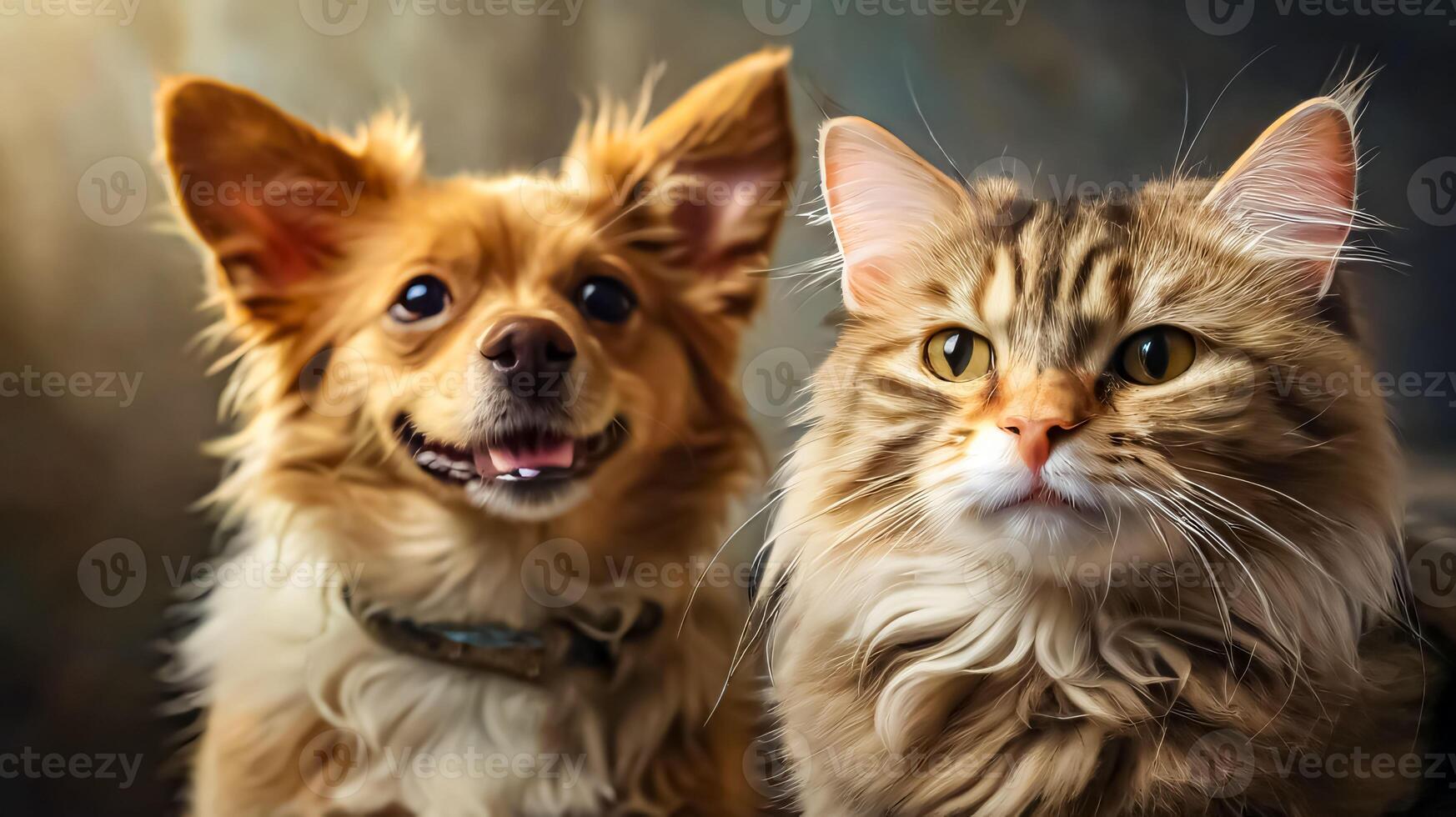 cute cat and dog get along together and posing for the camera very nice for multimedia content photo