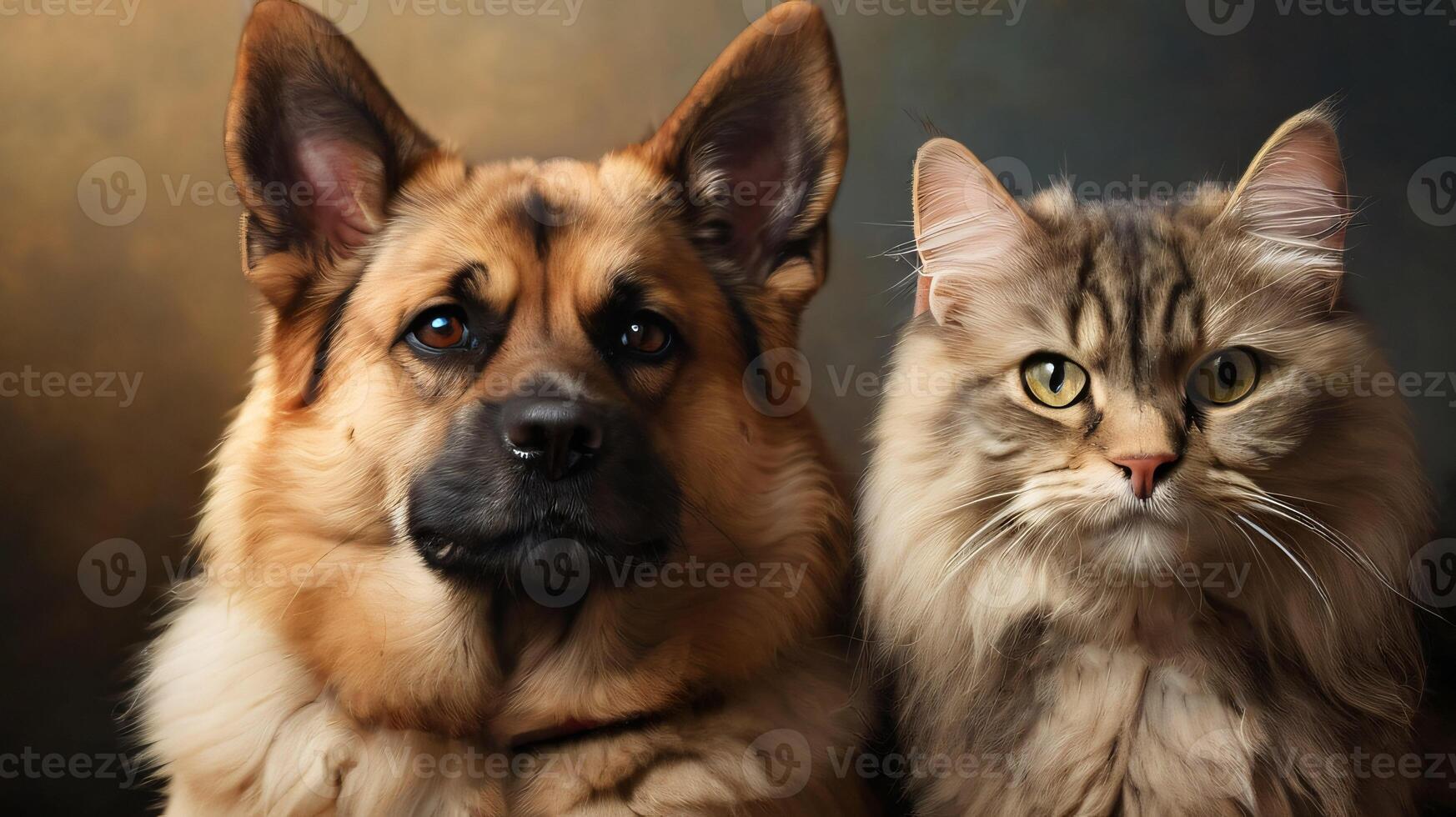 cute cat and dog get along together and posing for the camera very nice for multimedia content photo