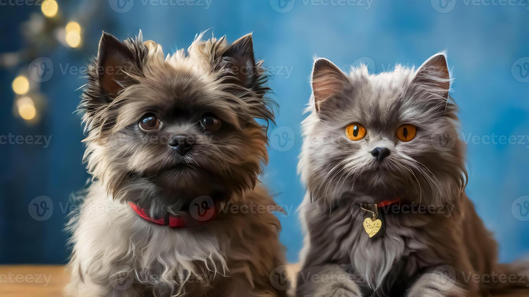 cute cat and dog get along together and posing for the camera very nice for multimedia content photo