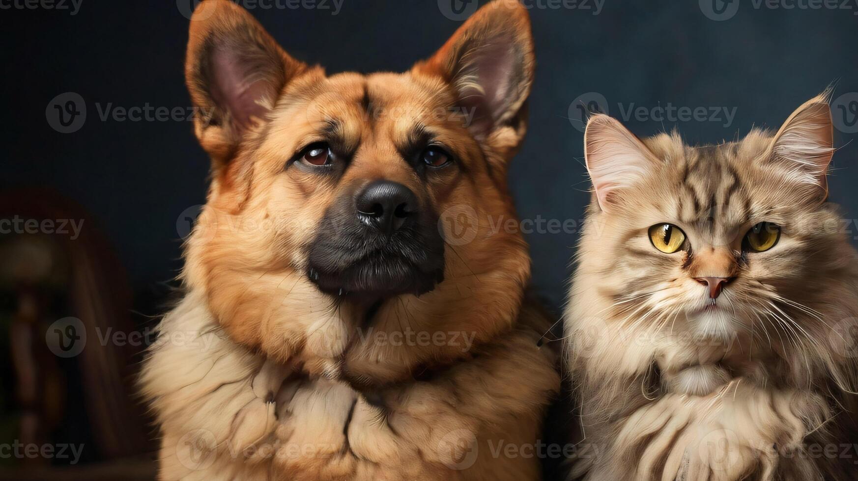 cute cat and dog get along together and posing for the camera very nice for multimedia content photo