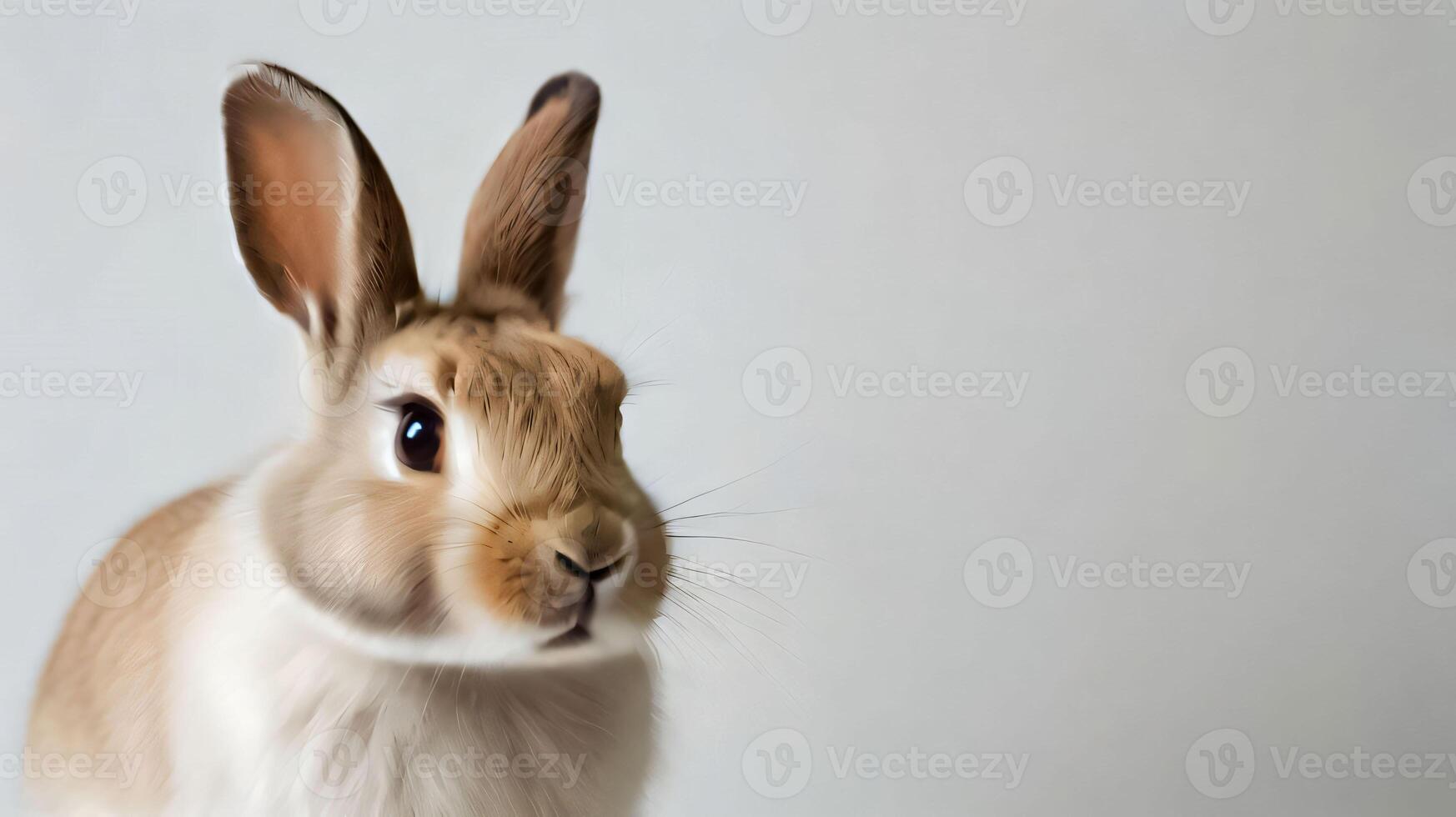 Healthy lovely cute bunny easter rabbit on light background, Cute fluffy rabbit on light background Animal symbol of easter day festival, Happy easter rabbit, for multimedia content photo
