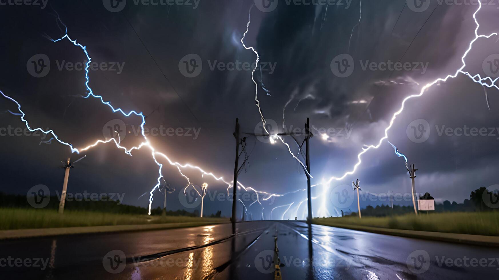 Lightning thunderstorm flash over the dark sky, Concept on topic weather, cataclysms, hurricane, Typhoon, tornado, storm multimedia content photo