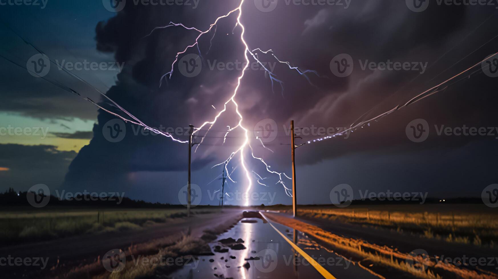 Lightning thunderstorm flash over the dark sky, Concept on topic weather, cataclysms, hurricane, Typhoon, tornado, storm multimedia content photo