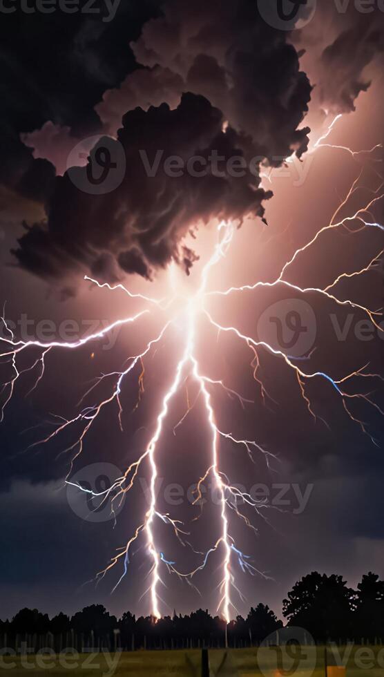 Lightning thunderstorm flash over the dark sky, Concept on topic weather, cataclysms, hurricane, Typhoon, tornado, storm multimedia content photo