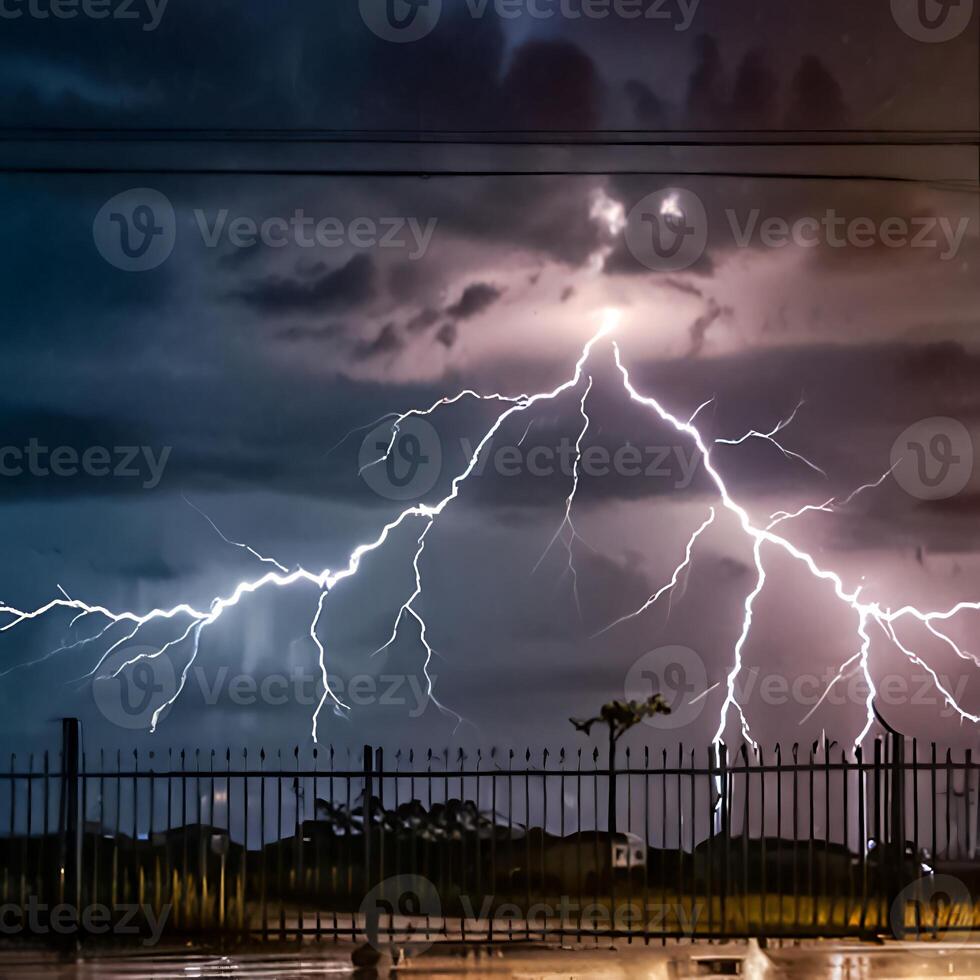 Lightning thunderstorm flash over the dark sky, Concept on topic weather, cataclysms, hurricane, Typhoon, tornado, storm multimedia content photo