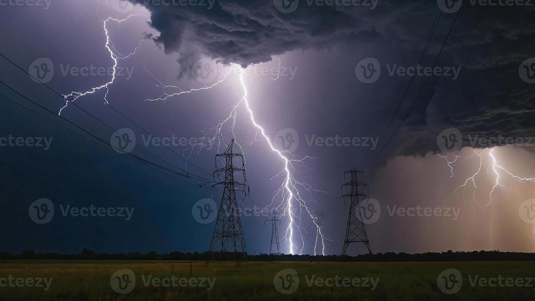 Lightning thunderstorm flash over the dark sky, Concept on topic weather, cataclysms, hurricane, Typhoon, tornado, storm multimedia content photo
