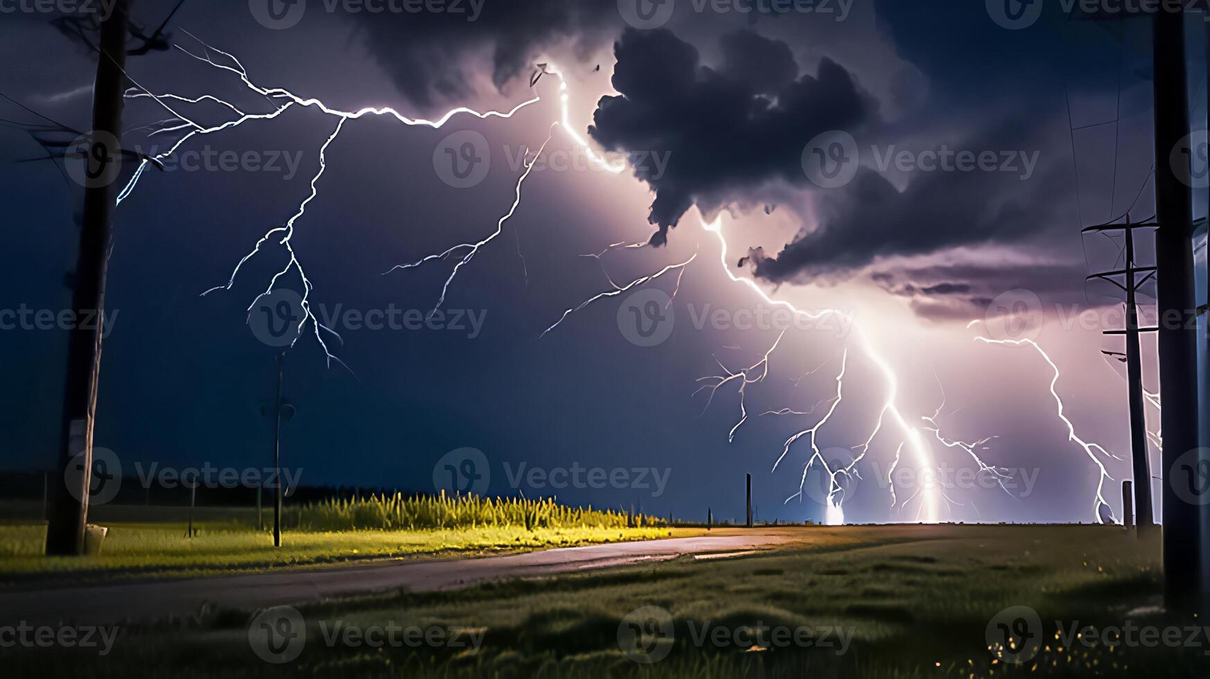 Lightning thunderstorm flash over the dark sky, Concept on topic weather, cataclysms, hurricane, Typhoon, tornado, storm multimedia content photo