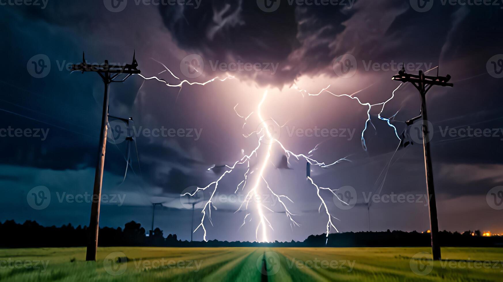 Lightning thunderstorm flash over the dark sky, Concept on topic weather, cataclysms, hurricane, Typhoon, tornado, storm multimedia content photo