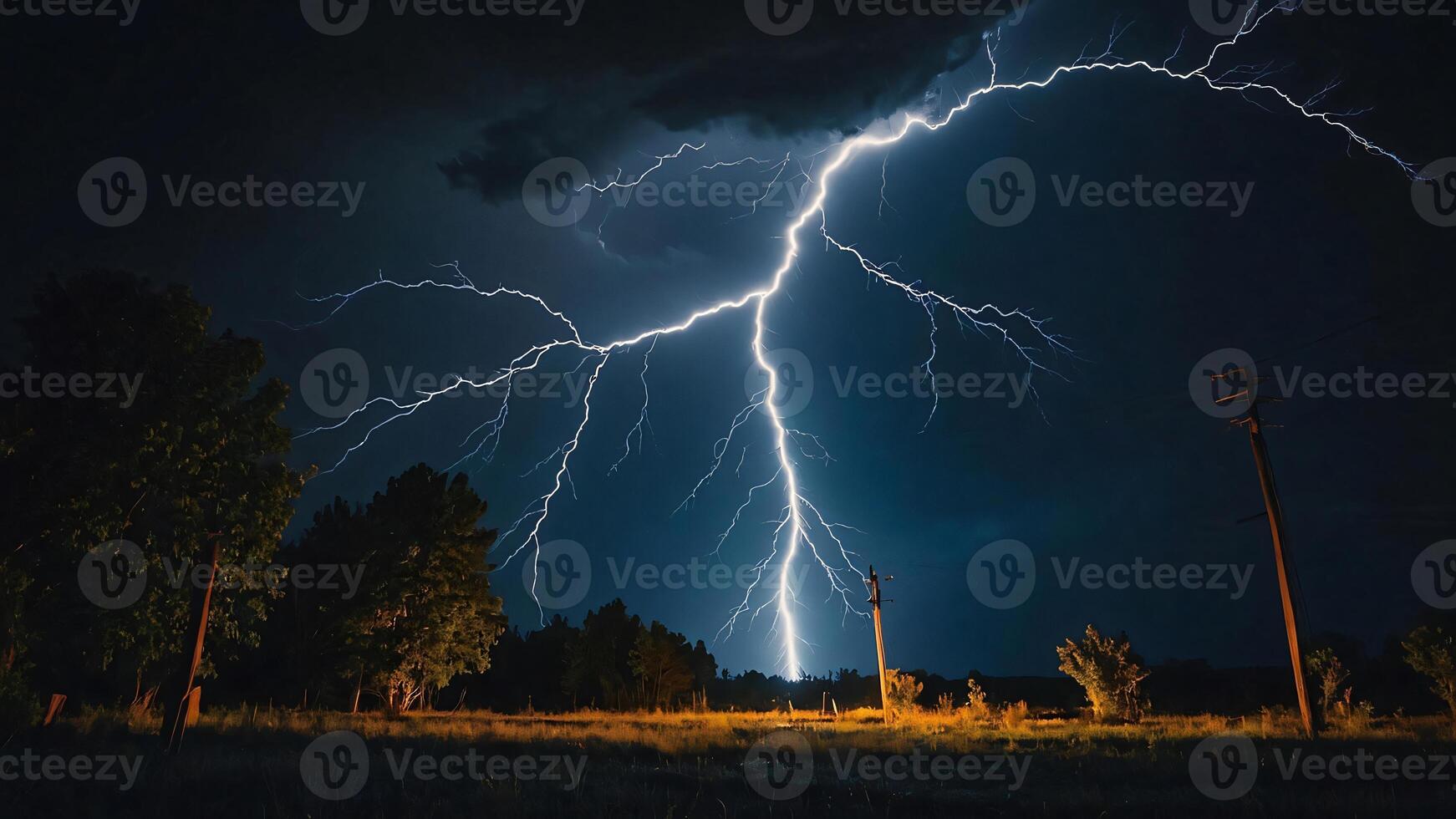 Lightning thunderstorm flash over the dark sky, Concept on topic weather, cataclysms, hurricane, Typhoon, tornado, storm multimedia content photo