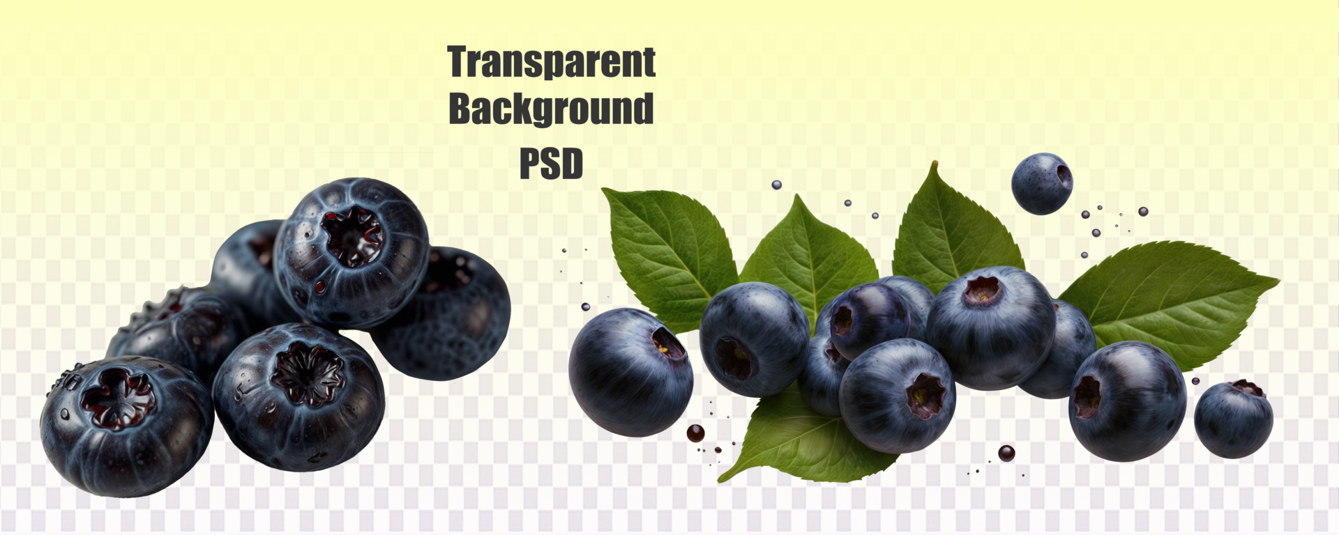 Set of blueberries with fresh green leaves on transparent background , symbolizing natural products, fruits, berries and plant products. psd