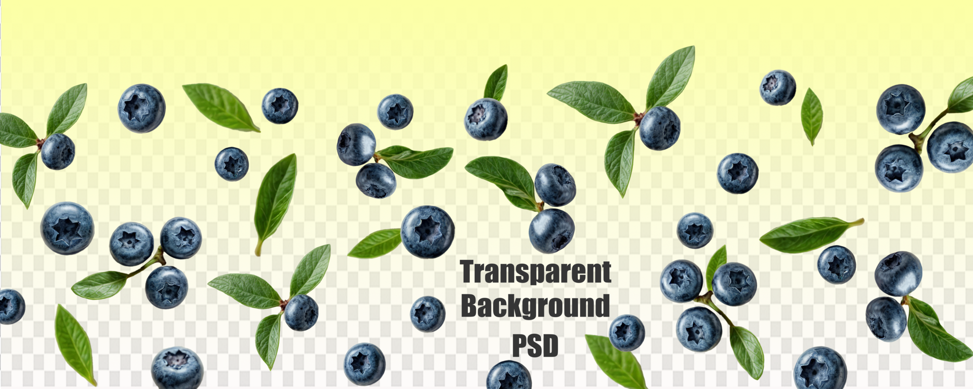 Image of blueberries with green leaves on a remote background. Macro photo of blueberries psd