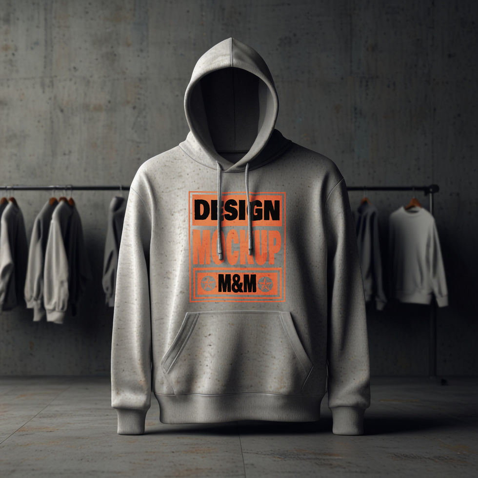 Soft gray hoodie mockup with clothing store background psd