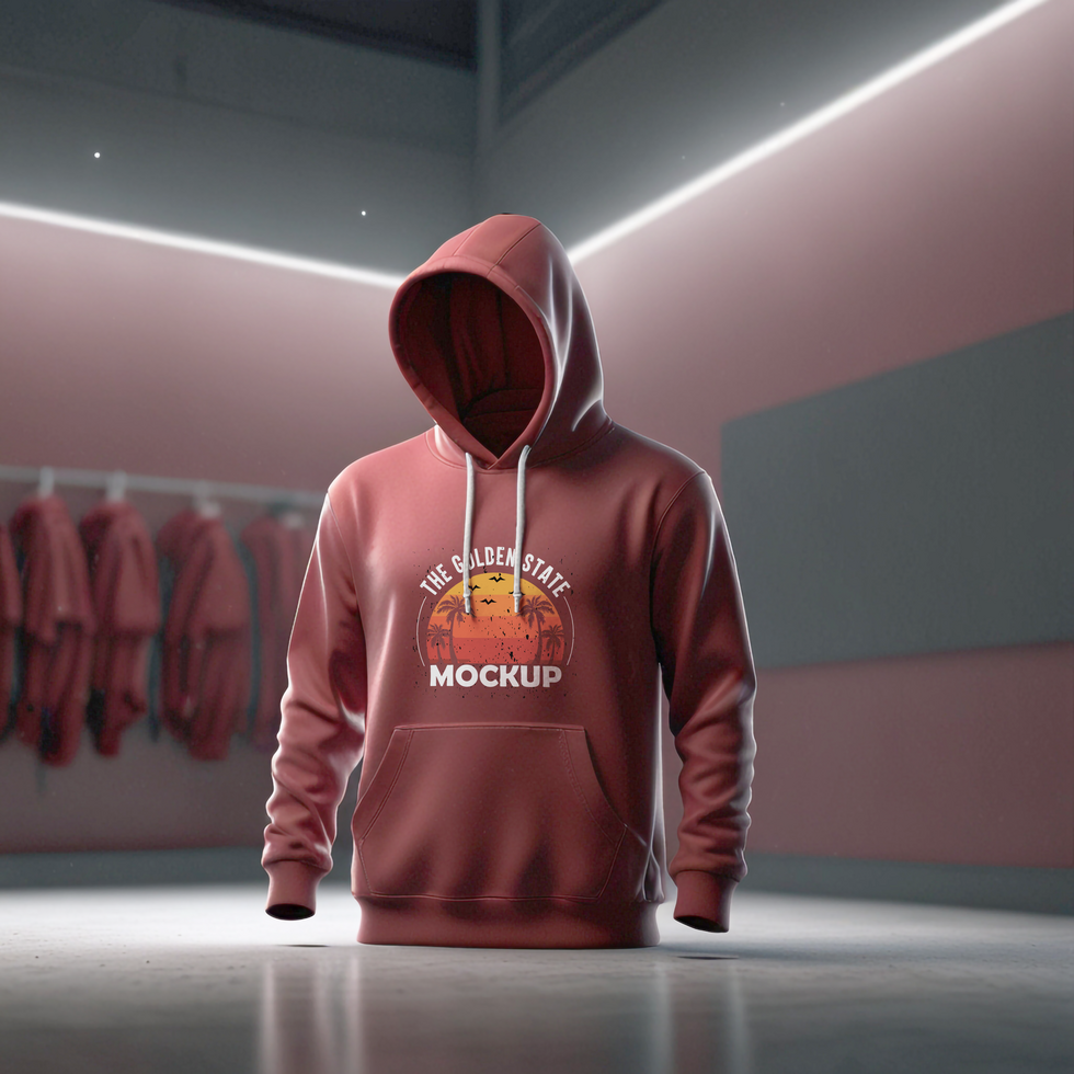 Maroon hoodie mockup with clothing store background psd