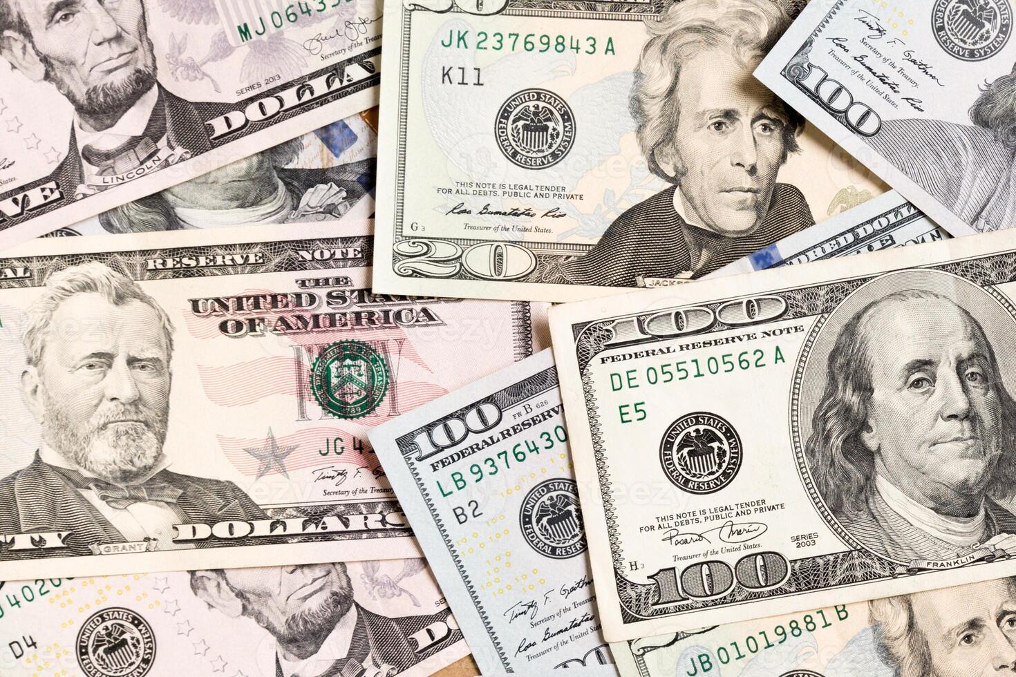 Dollar banknotes Top view of business concept on background with copy space photo