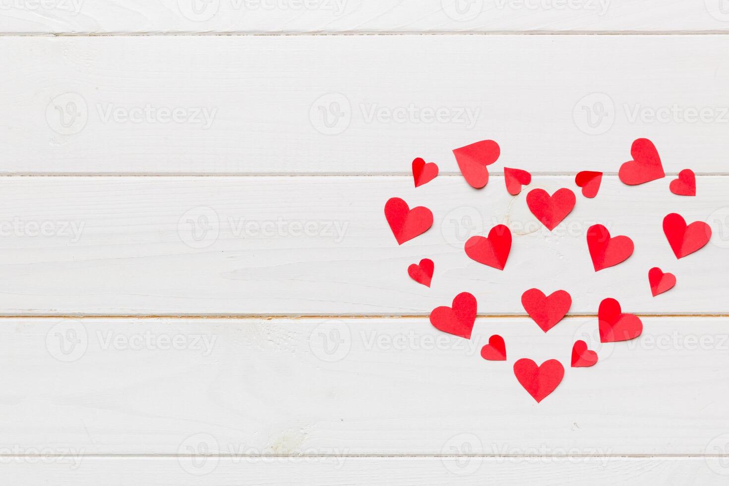 beautiful red heart frame. Valentine day background top view with copy space photo