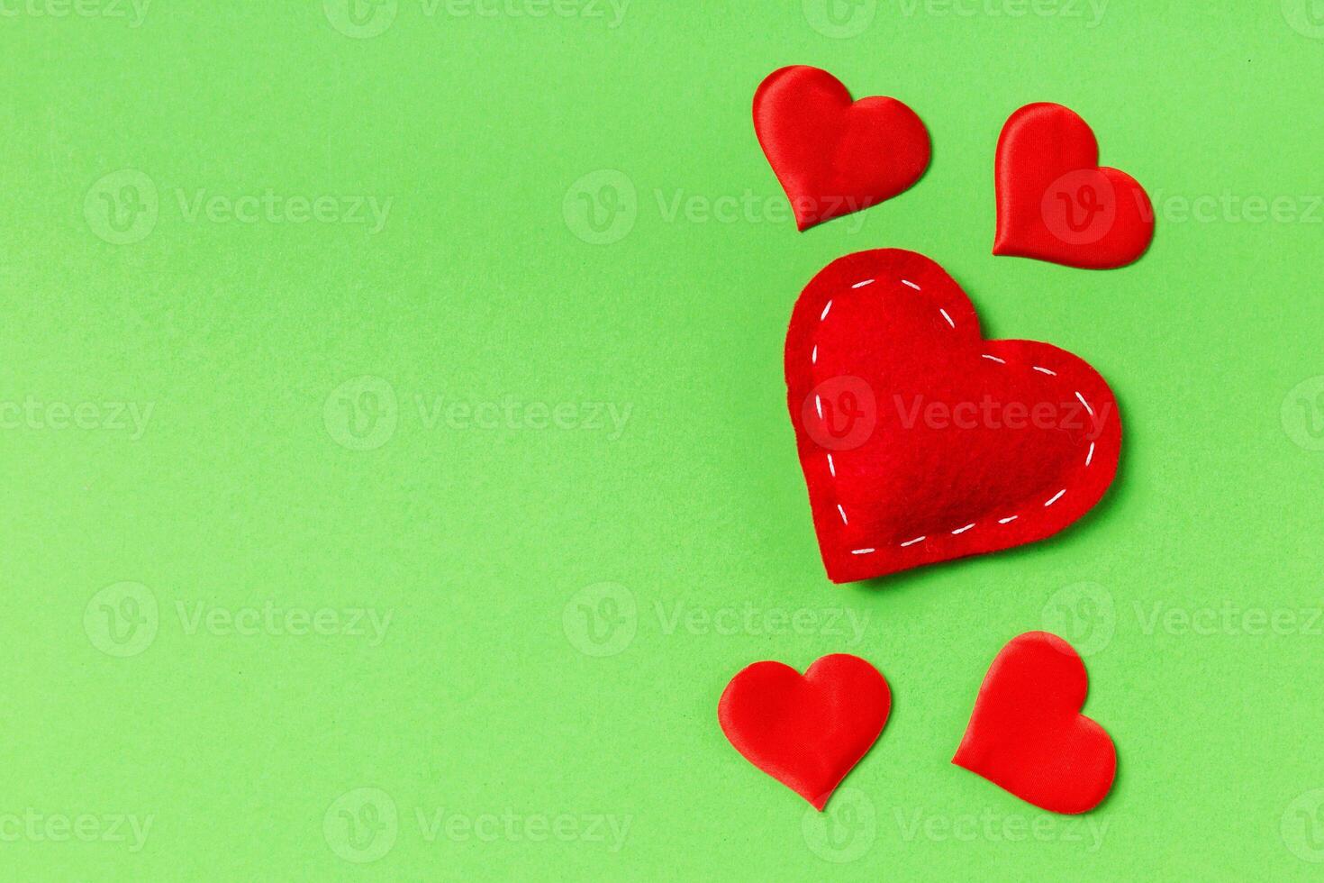 Top view of red hearts on colorful background with copy space. Romantic concept. Valentine's day concept photo