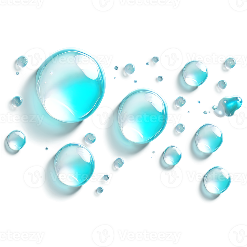 Abstract drop water paint strokes and ink drops in aqua watercolor on transparent background. png