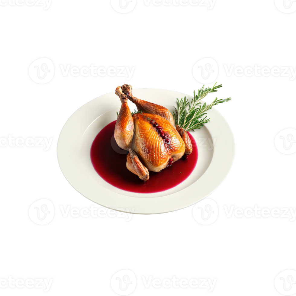 Roasted partridge herb stuffed crispy skin cranberry sauce rosemary sprig Culinary and Food concept Final png