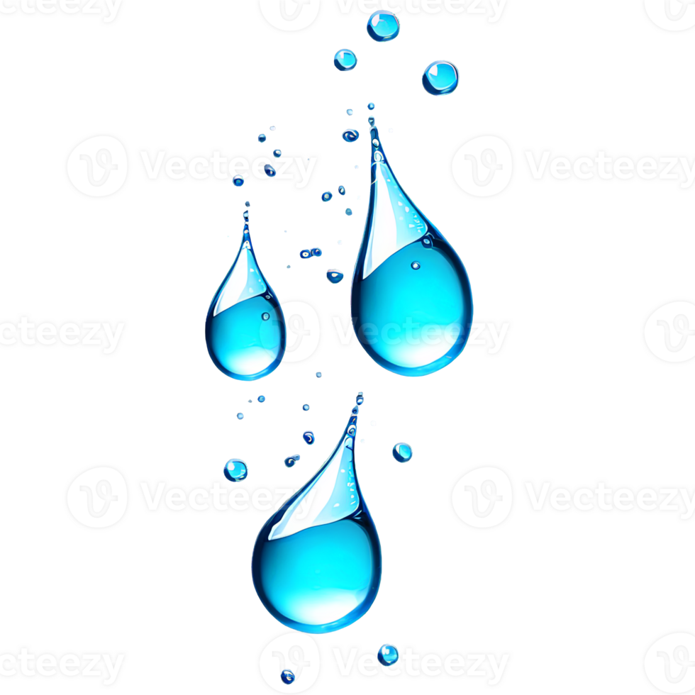 Abstract drop water paint strokes and ink drops in aqua watercolor on transparent background. png