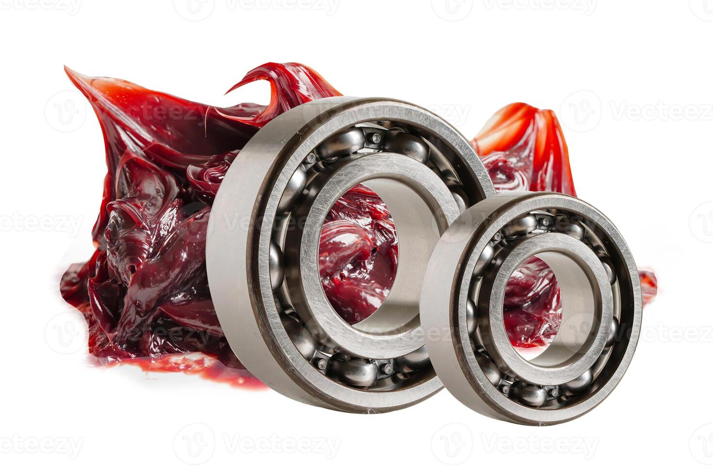 Grease isolated on white backgroud with clipping path, red excellent water resistance synthetic lithium complex grease for moving path and machinery lubrication. photo