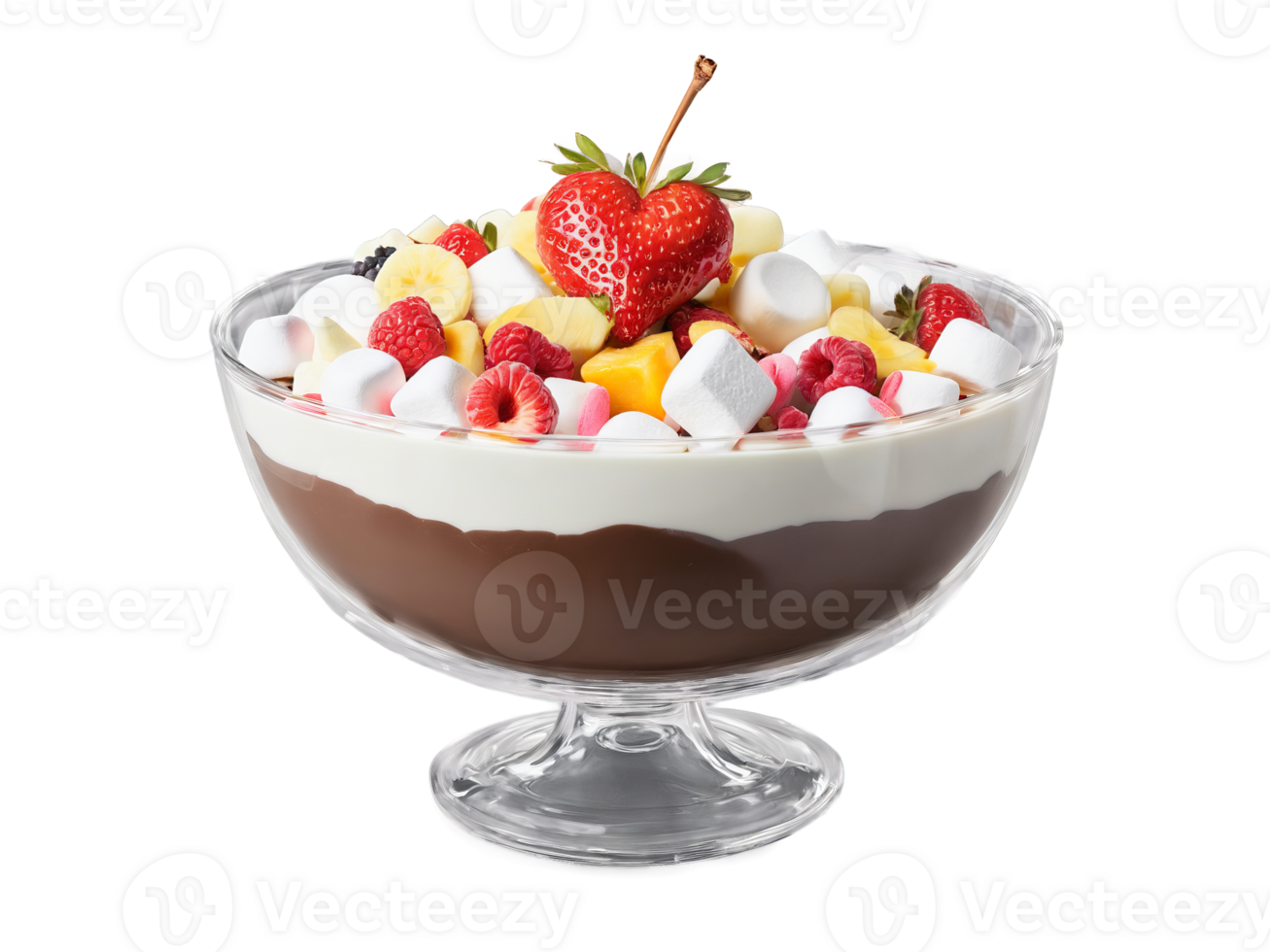 Valentine s Day surprise chocolate fondue with assorted fruits and marshmallows served on a transparent png