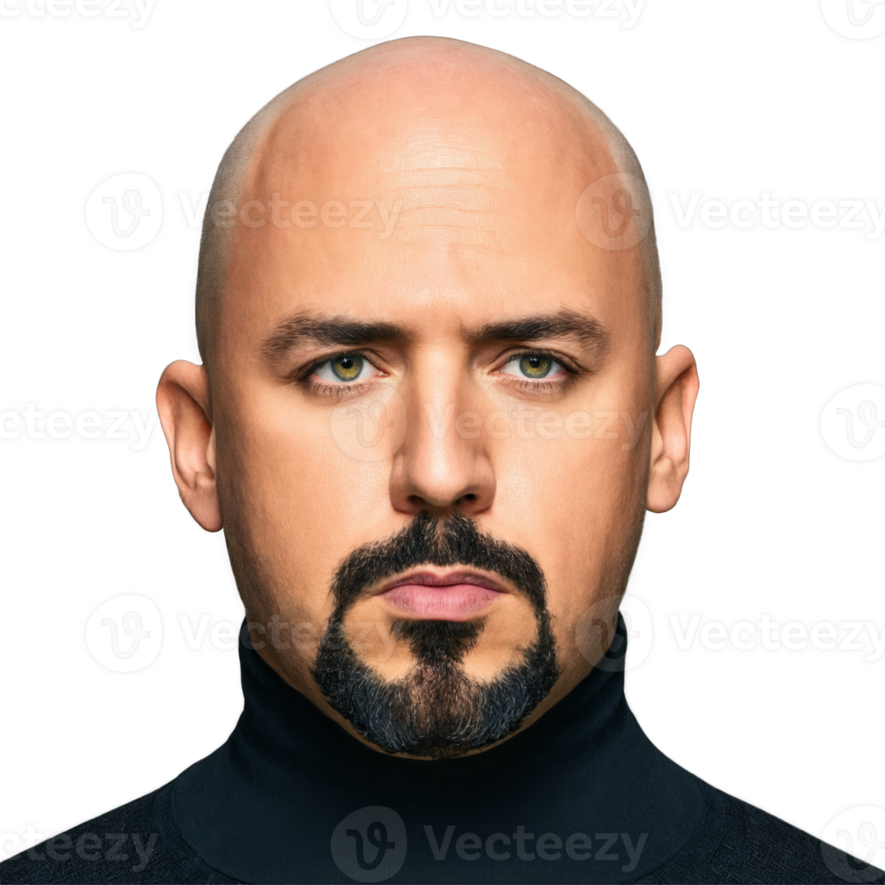A bald man with a goatee an intense and focused expression and a black turtleneck png