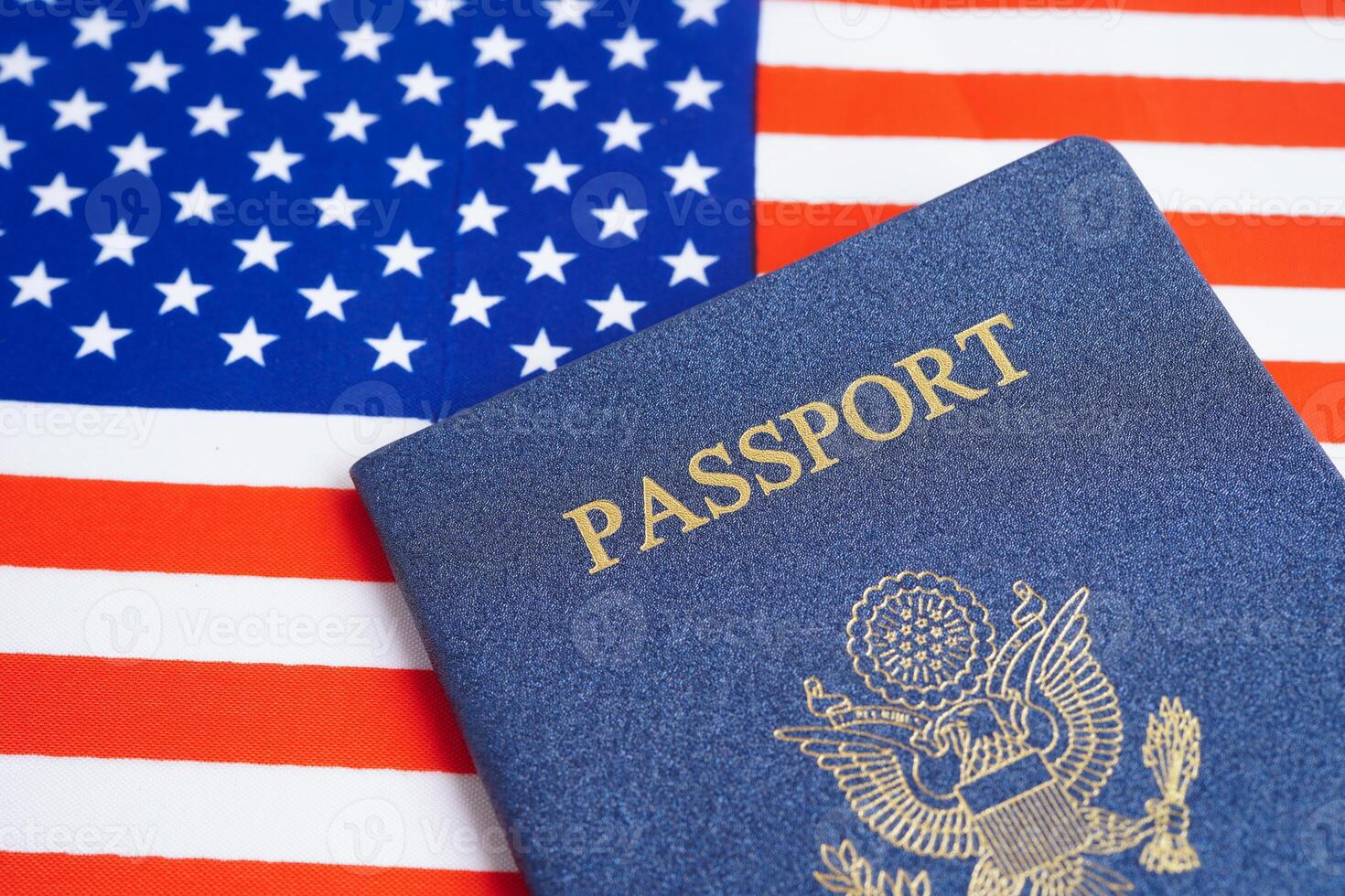 US passport with USA dollar money, American citizen in United States of America. photo