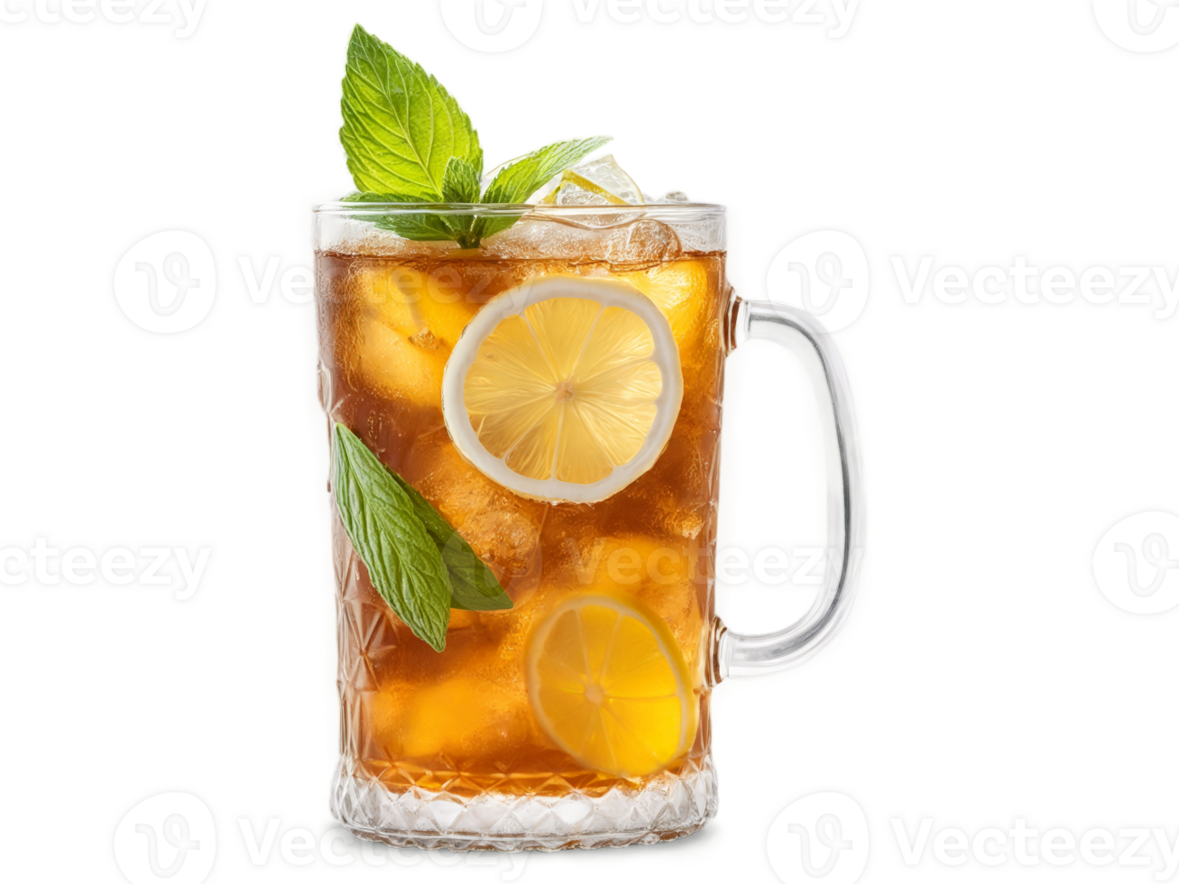 Iced Tea refreshing glass of iced tea served with sprig of mint and slice png