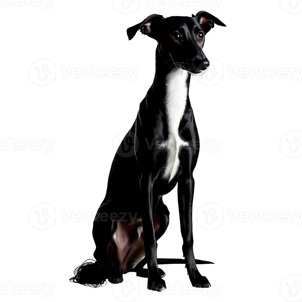 Silhouette of Longhaired Whippet Dog isolated on transparent background png