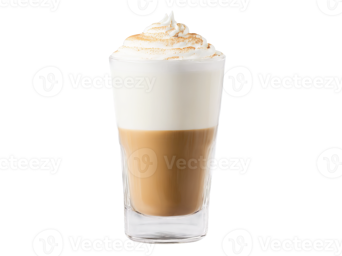 Flat white coffee in a minimalist clear glass smooth milk foam dynamic coffee pour captured png