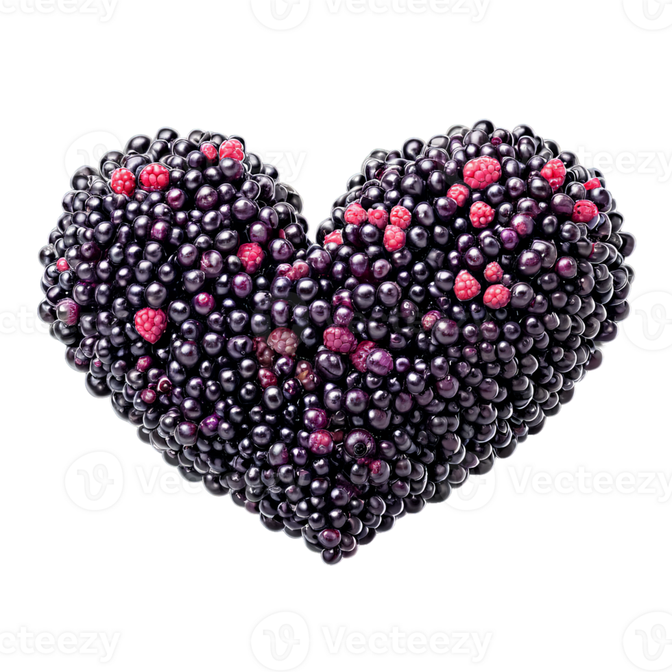 Boysenberries deep purple large and juicy evenly distributed in a heart shape Food and culinary png