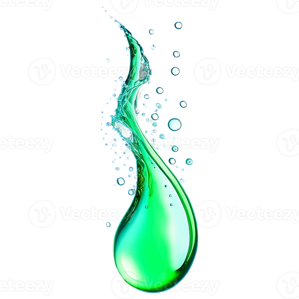 Abstract drop water paint strokes and ink drops in aqua watercolor on transparent background. png