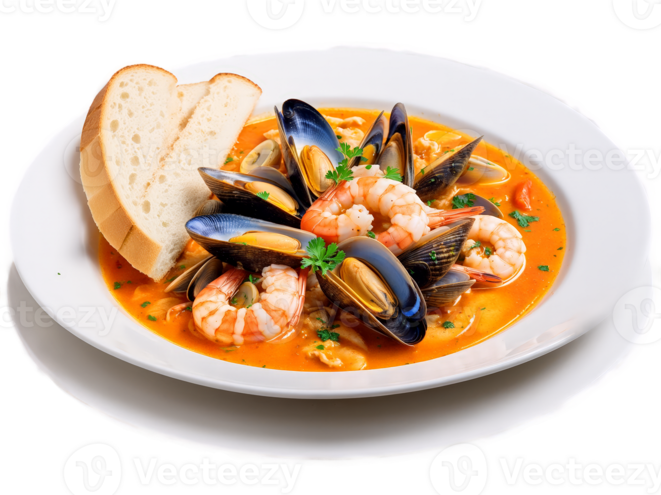 Bouillabaisse vibrant seafood stew with fresh fish shrimp mussels and clams in tomato saffron broth png