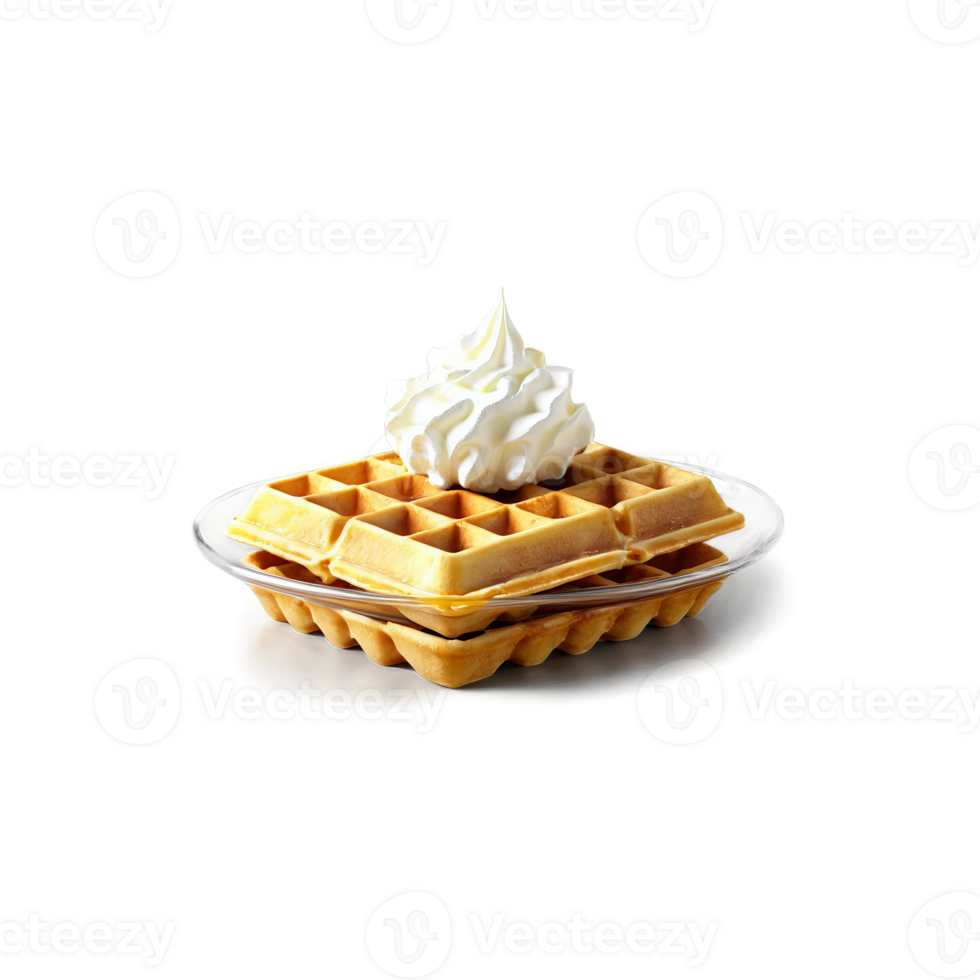 Waffle crispy golden in glass dish whipped cream dollop melting Food and Culinary concept png
