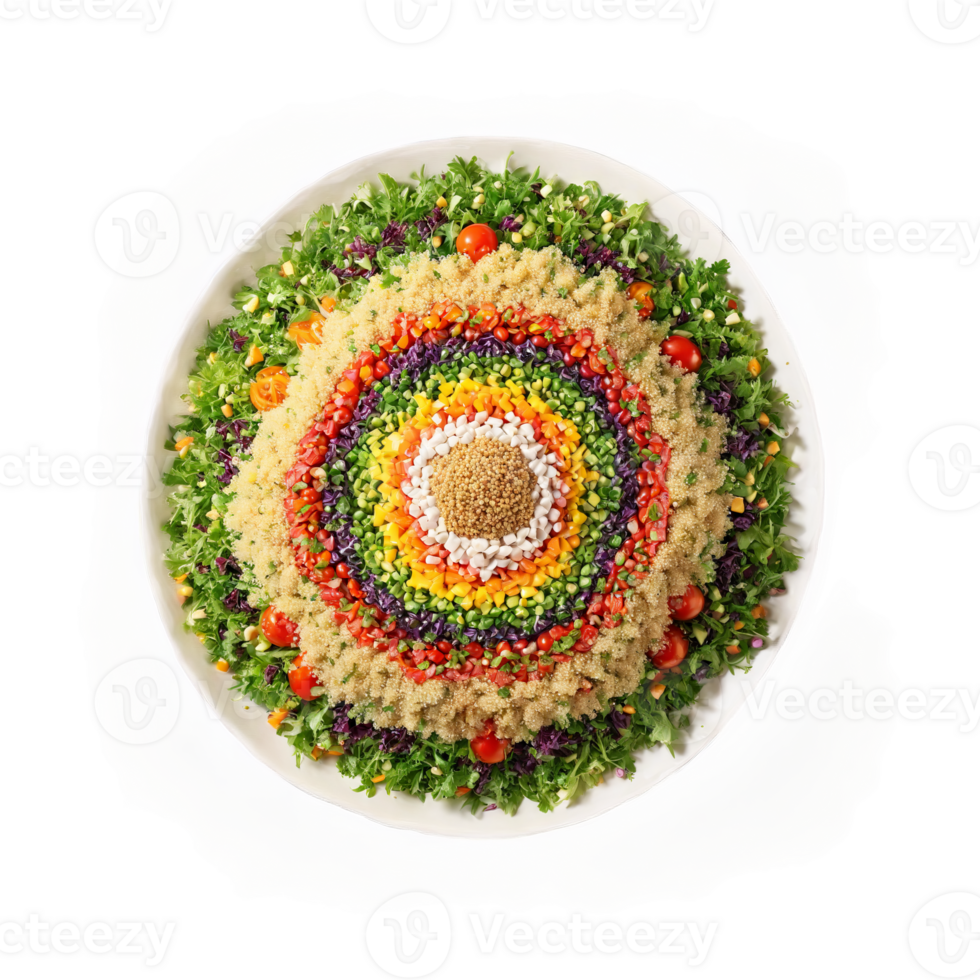 Quinoa salad mandala a nutritious arrangement of quinoa salad with vegetables and dressing tossing in png