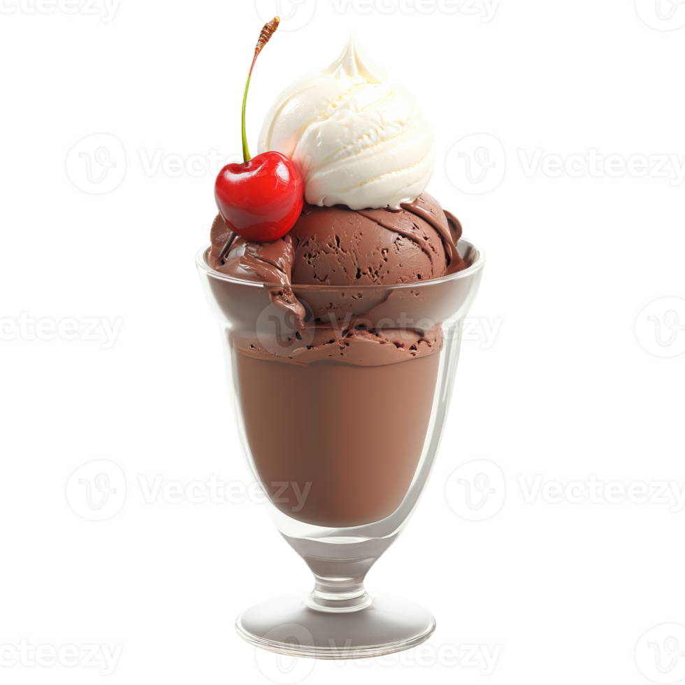 Chocolate ice cream sundae with scoops of rich chocolate ice cream hot fudge sauce whipped png