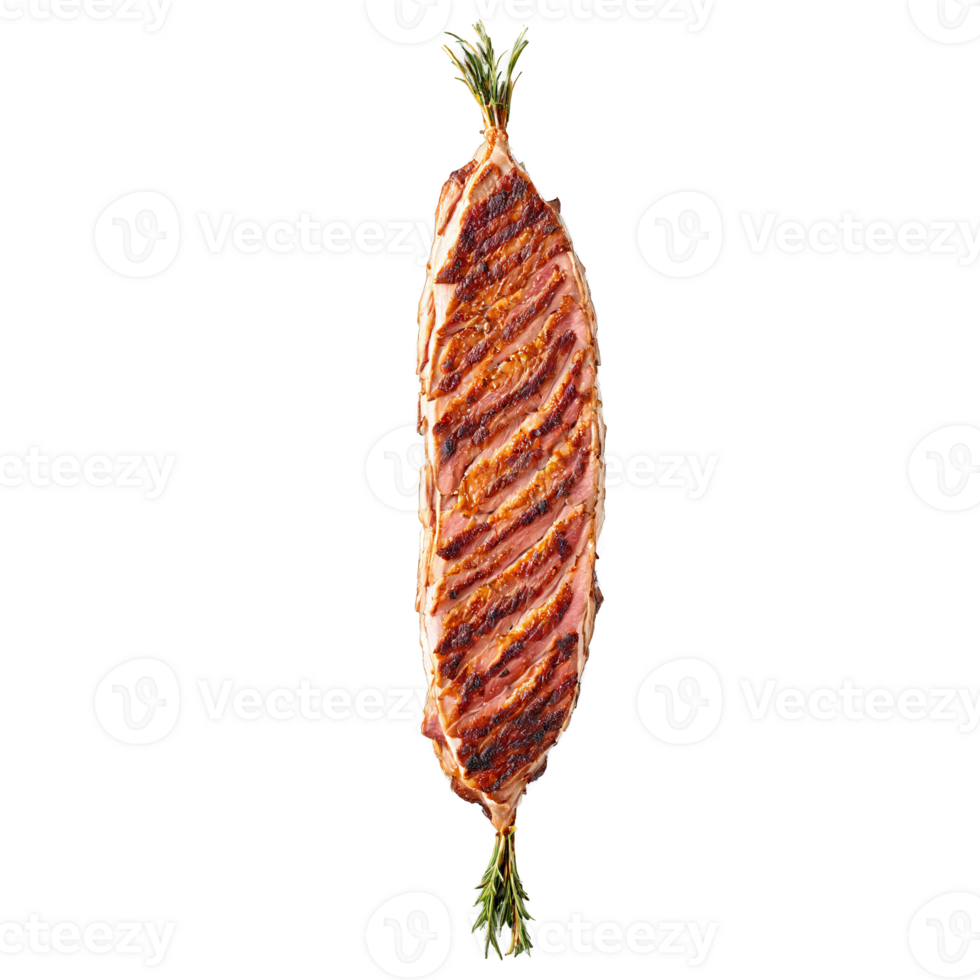Duck breast with crispy skin sliced floating and steaming Food and culinary concept png
