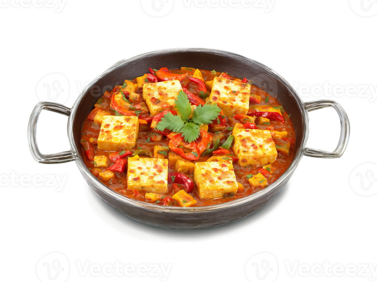 Kadai Paneer with paneer and bell peppers in a spiced gravy served on a transparent png