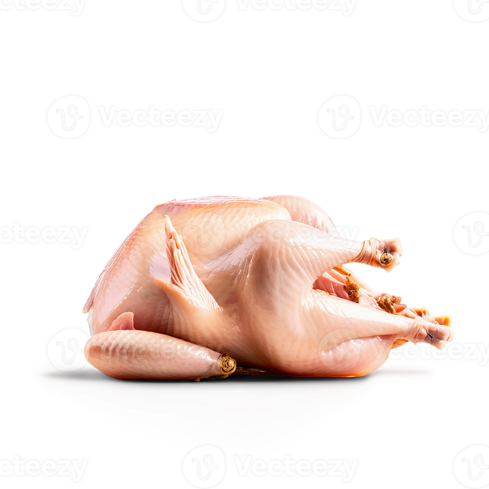 Raw whole chicken pale pink hue captured from the side Food and culinary concept png