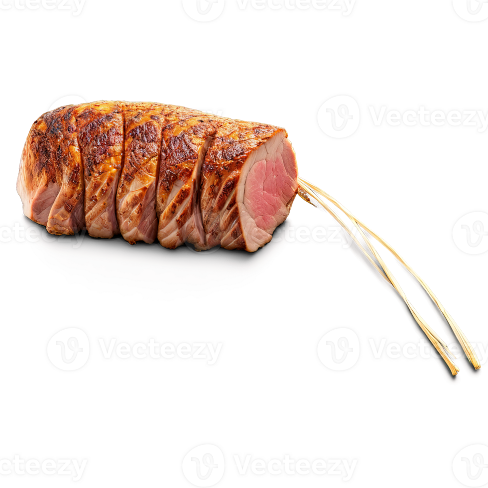 Tenderloin roast tied with butcher s twine seasoned with garlic shot from above png